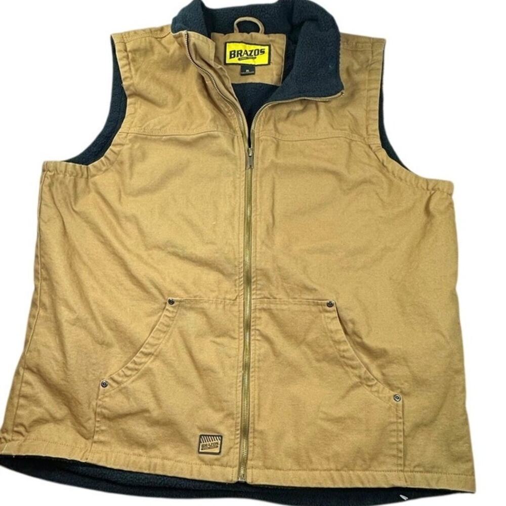 Brazos Work Force Canvas Vest Sherpa Fleece Lined Tan XL Workwear